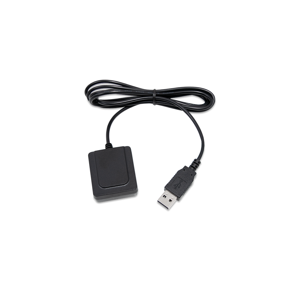 A black USB dongle adapter with a coiled black cable and a standard USB-A connector, shown on a plain white background.