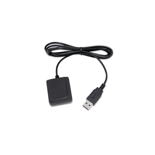A black USB dongle adapter with a coiled black cable and a standard USB-A connector, shown on a plain white background.